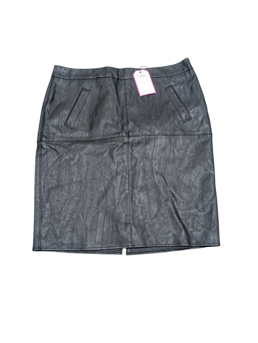 CAbi Black Fleather Faux Leather Pencil Skirt w/ Pockets (Size 10) New 509